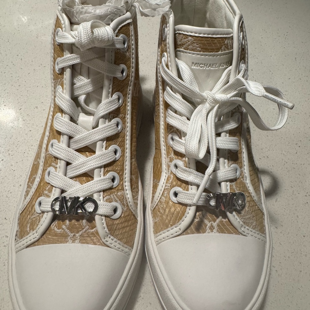 Michael Kors White and Tan High-Top Sneakers brand new